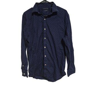Tommy Hilfiger Slim Fit Button Front Shirt Mens Size Large Navy Blue Polka Dot